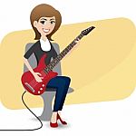 cartoon-cute-girl-playing-electric-guitar-100260845